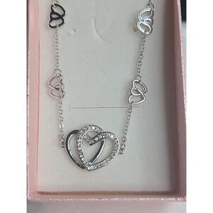 Elegant Heart Charm Bracelet With CZ Accents & Pink Gift Box